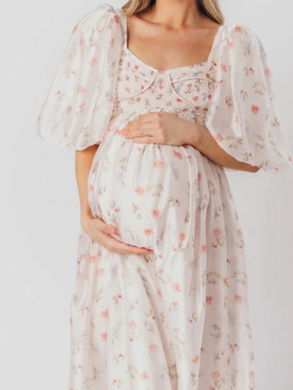 Worth Collective Womens Harlow Maxi Dress Tiny Pink Floral Large Bump Friendly L - Picture 2 of 11